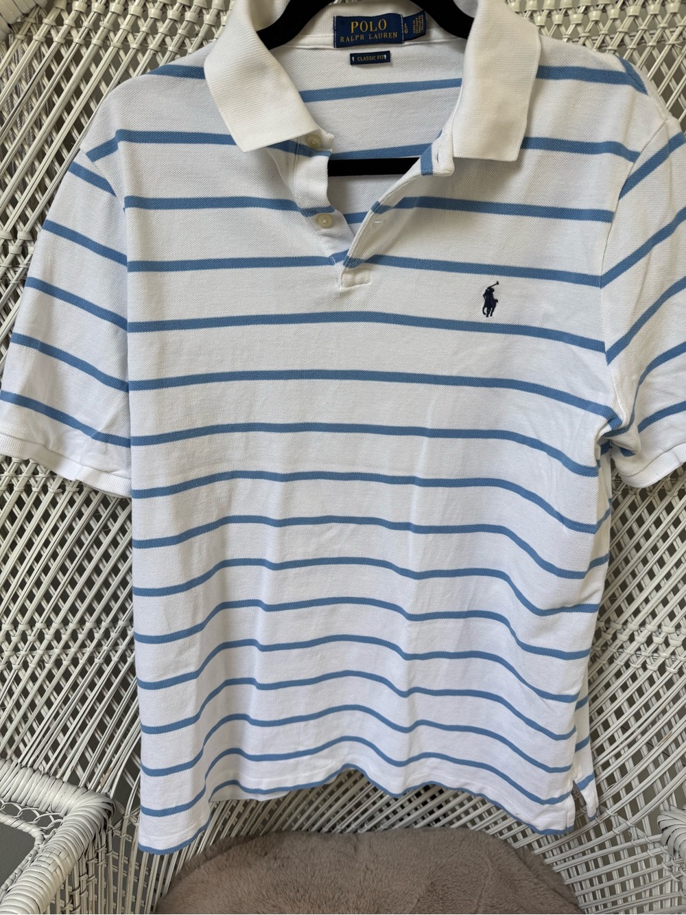 Ralph Lauren White Polo with Light Blue Stripes